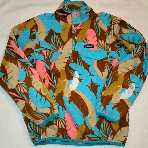 Patagonia Tops Rare Patagonia Synchilla Pullover Fleece Tropical Leaves Snapt Small Poshmark